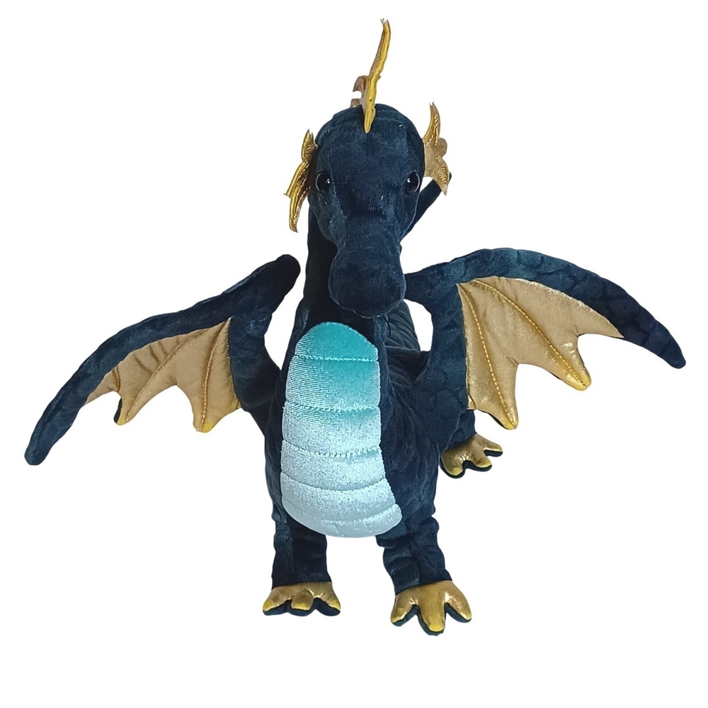 Douglas Cuddle Toys Teal Dragon Plush Gold Wings Mythical Stuffed Animal 19 inch